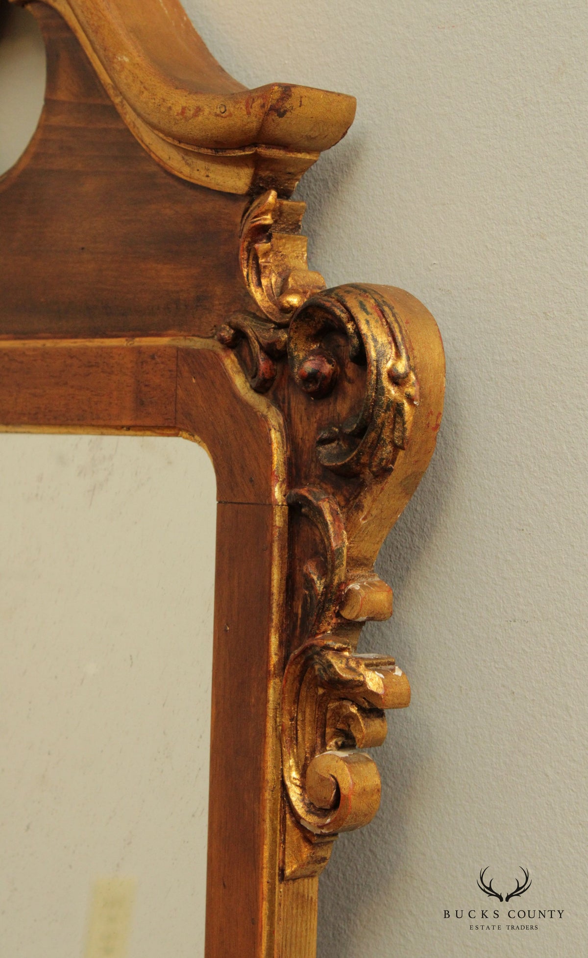 Georgian Style Carved Wood Partial Gilt Mirror