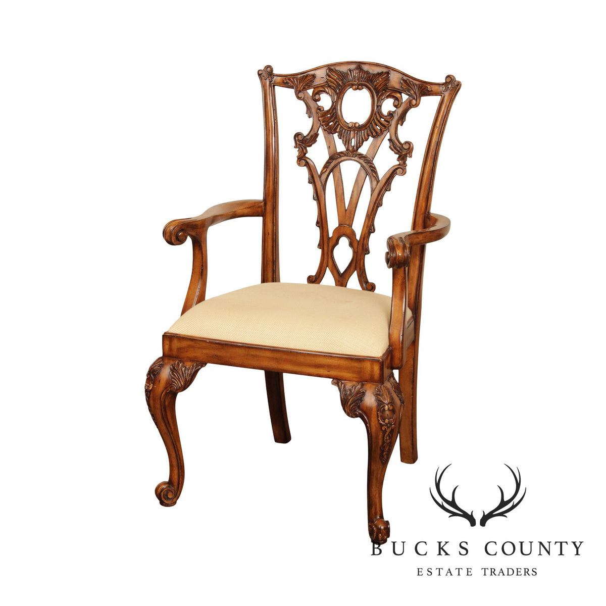 Maitland Smith Georgian Style Carved Mahogany Armchair
