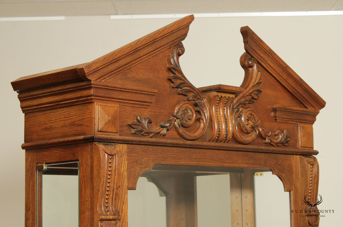 Pulaski Furniture Greek Revival Style Carved Oak Illuminated Display Cabinet