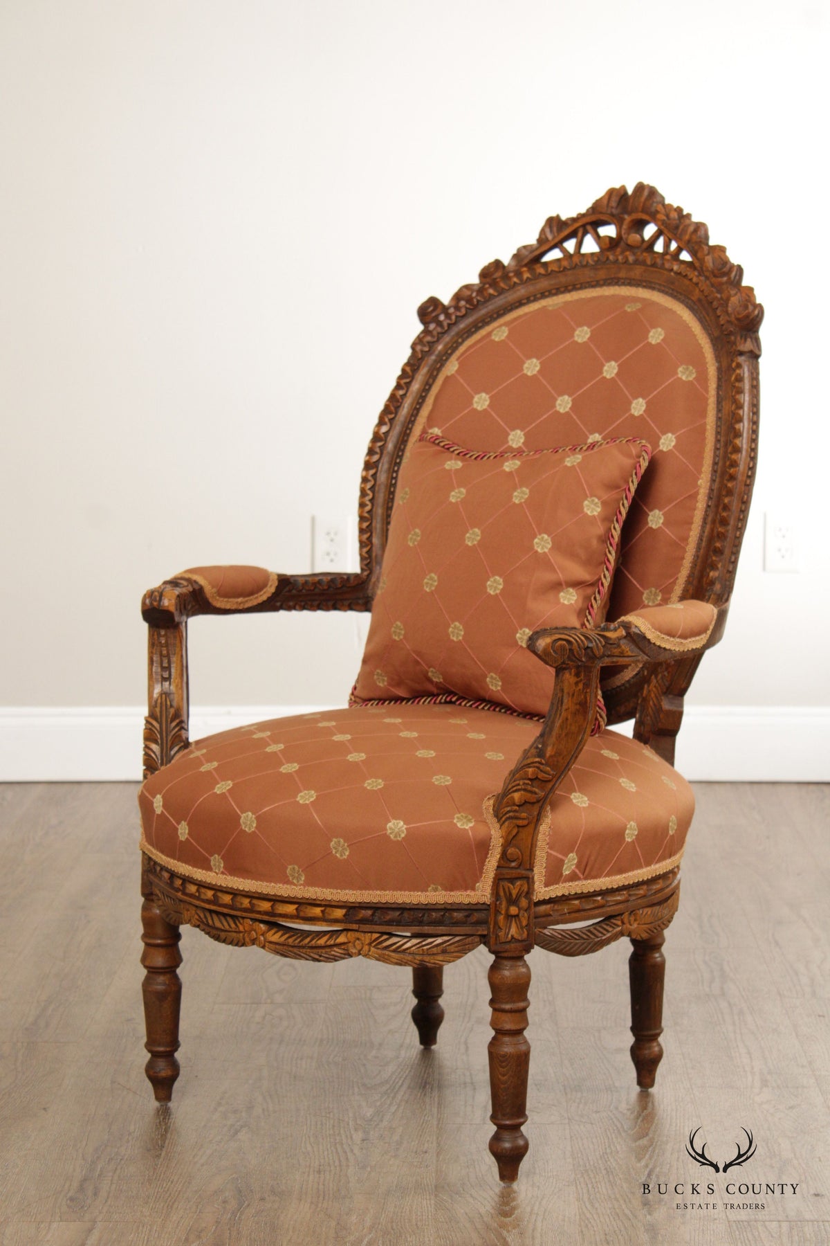 French Louis XVI Victorian Style Carved Armchair