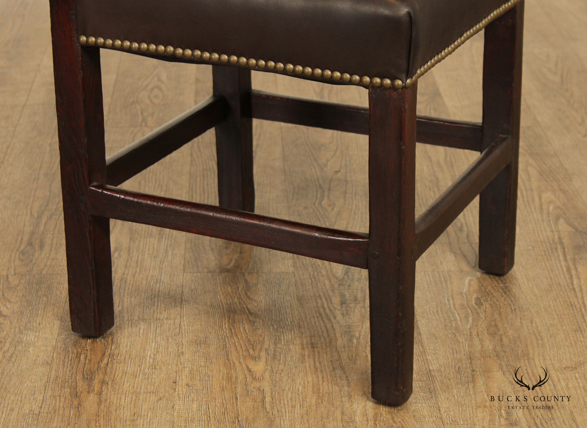 Antique 18th Century English Chippendale Style Pair of Mahogany and Leather Corner Chairs