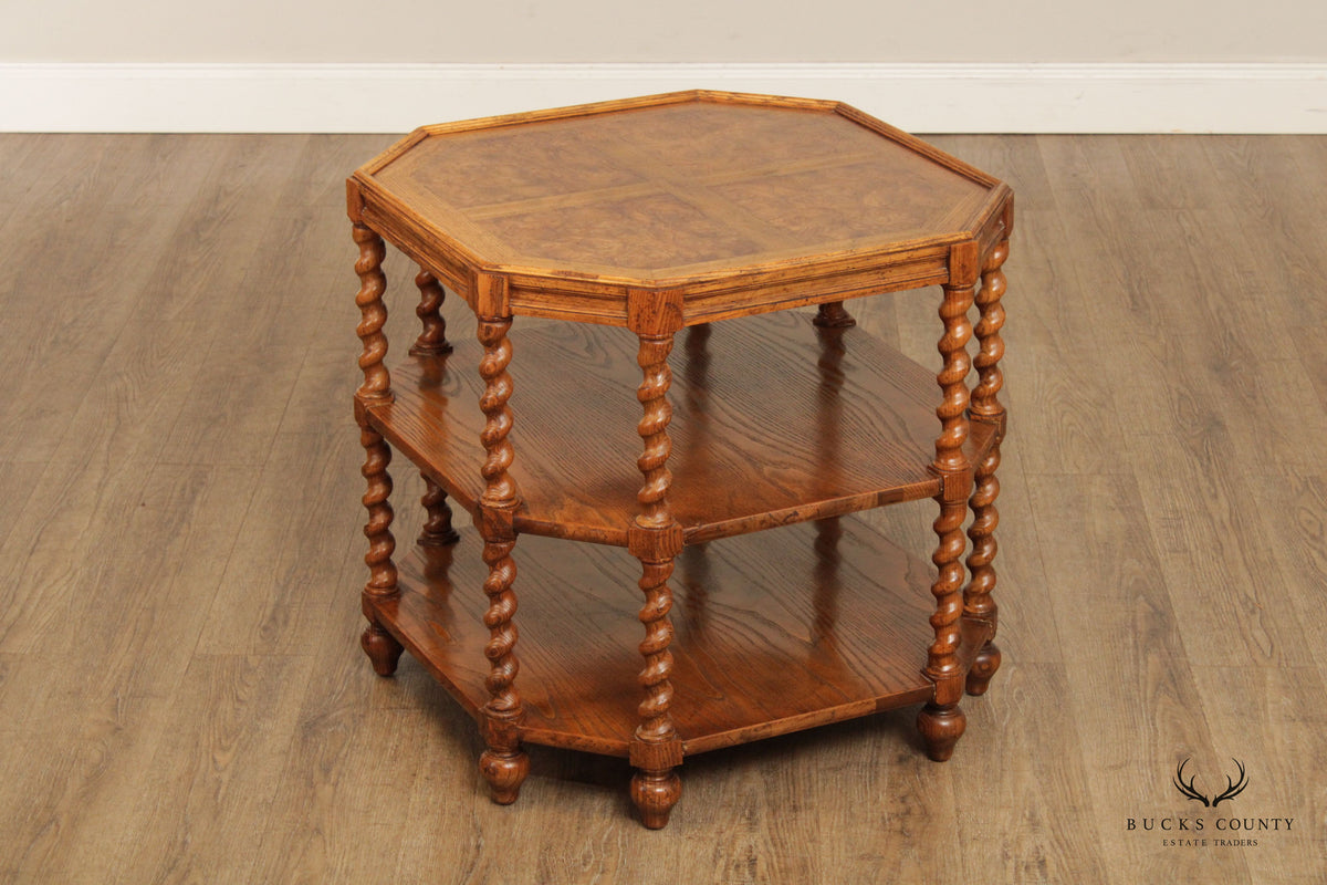 Baker Furniture Jacobean Style Oak Three-Tier Open Low Bookshelf