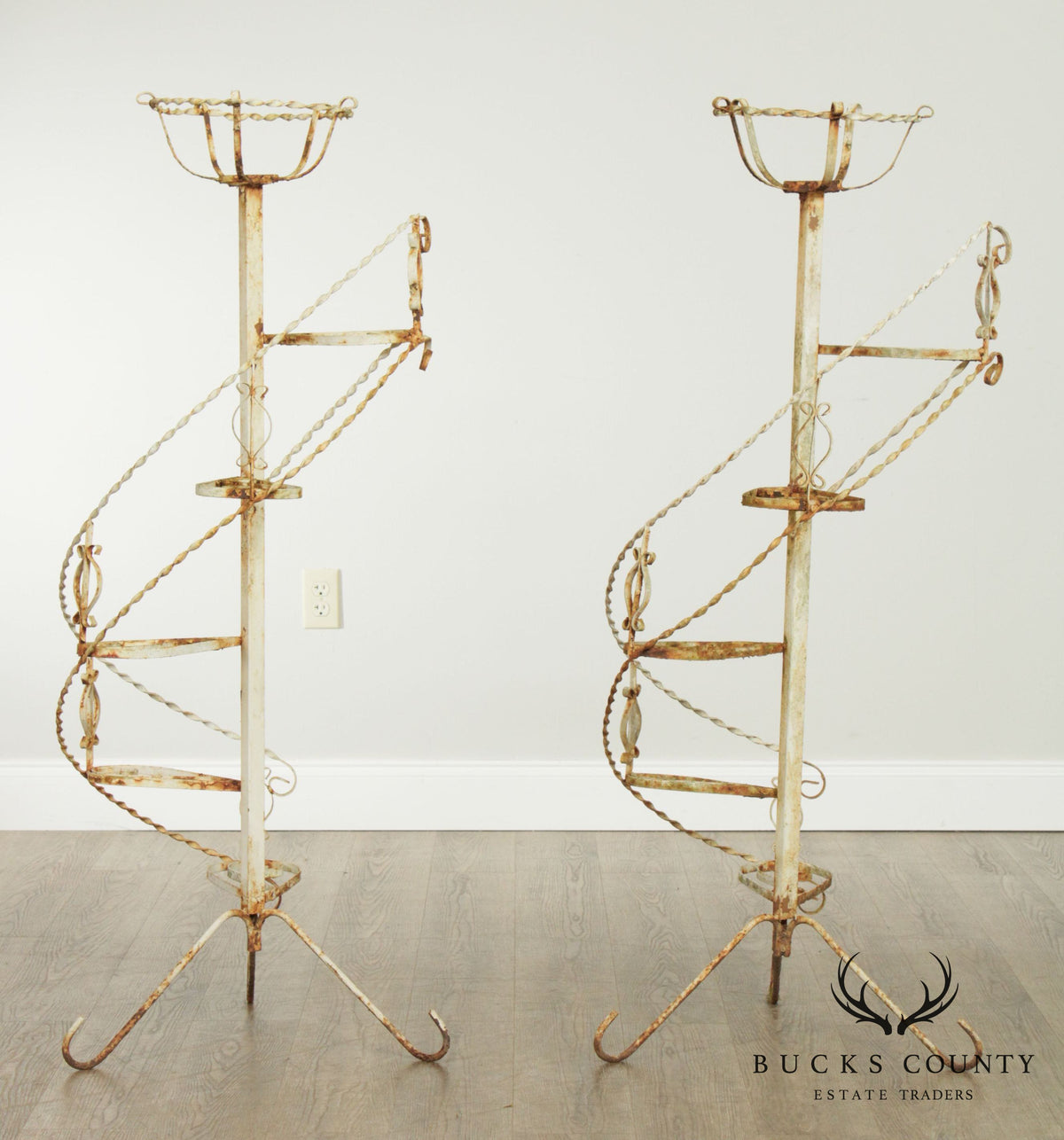 Vintage Wrought Iron Spiral Staircase Planters