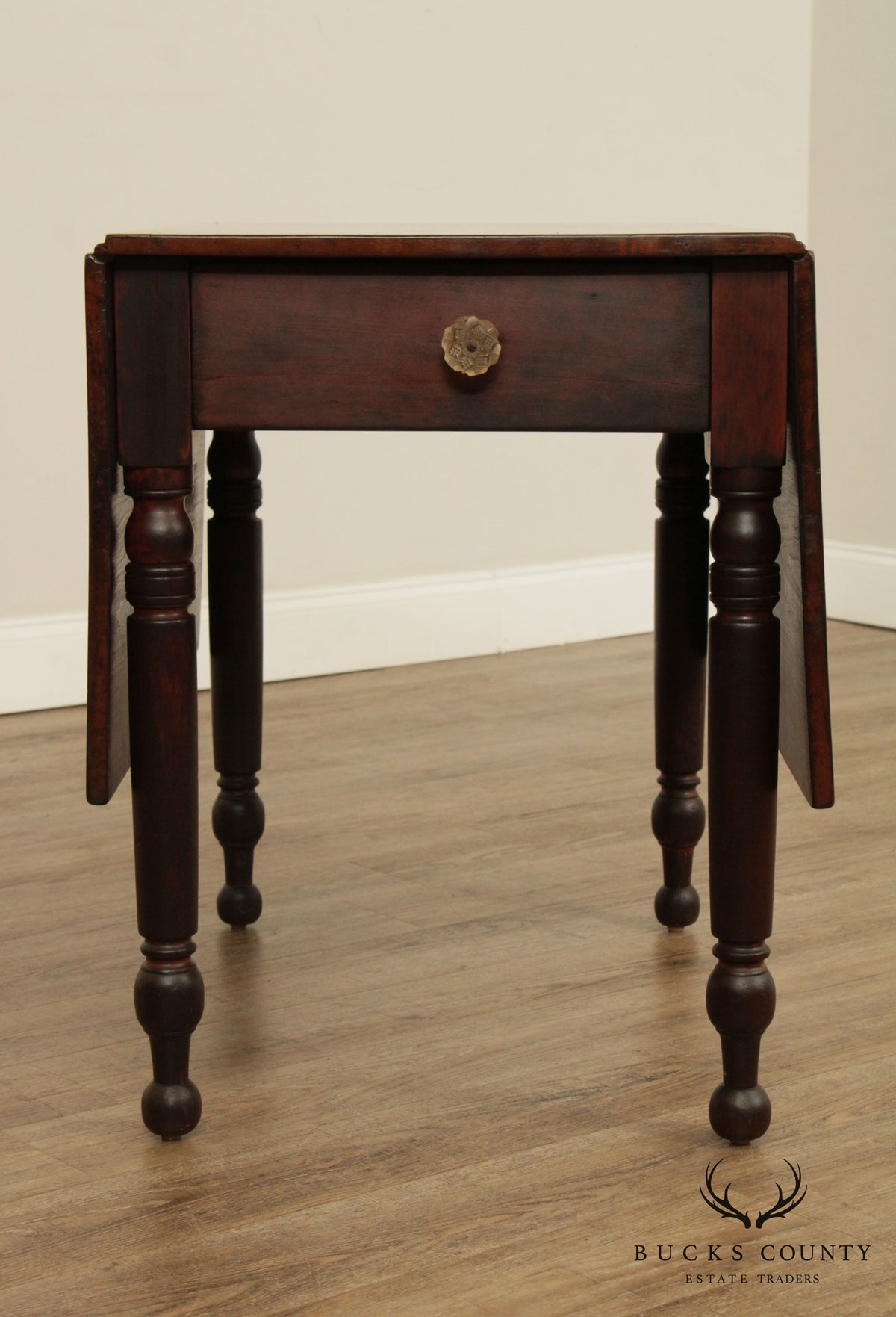 Antique Country Sheraton Cherry One Drawer, Drop Leaf Table