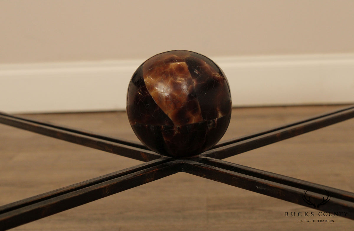 Maitland Smith Large Glass Top Faux Tortoise Shell Coffee Table w/ Swan Legs