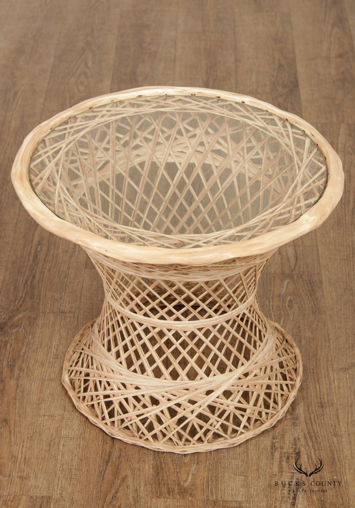 Russell Woodard Mid Century Modern Round Glass Top Side Table