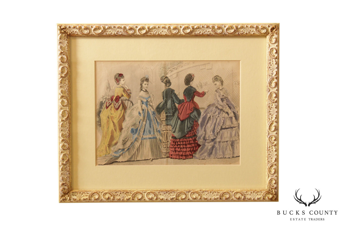 Antique Victorian Women's Fashion Engraving, Custom Framed
