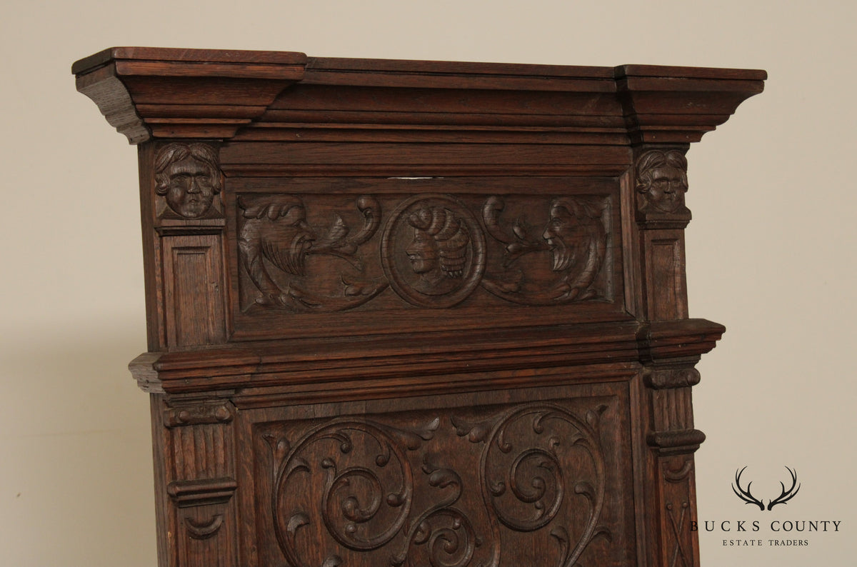 Antique French Renaissance Revival Oak Throne Chair Hall Seat