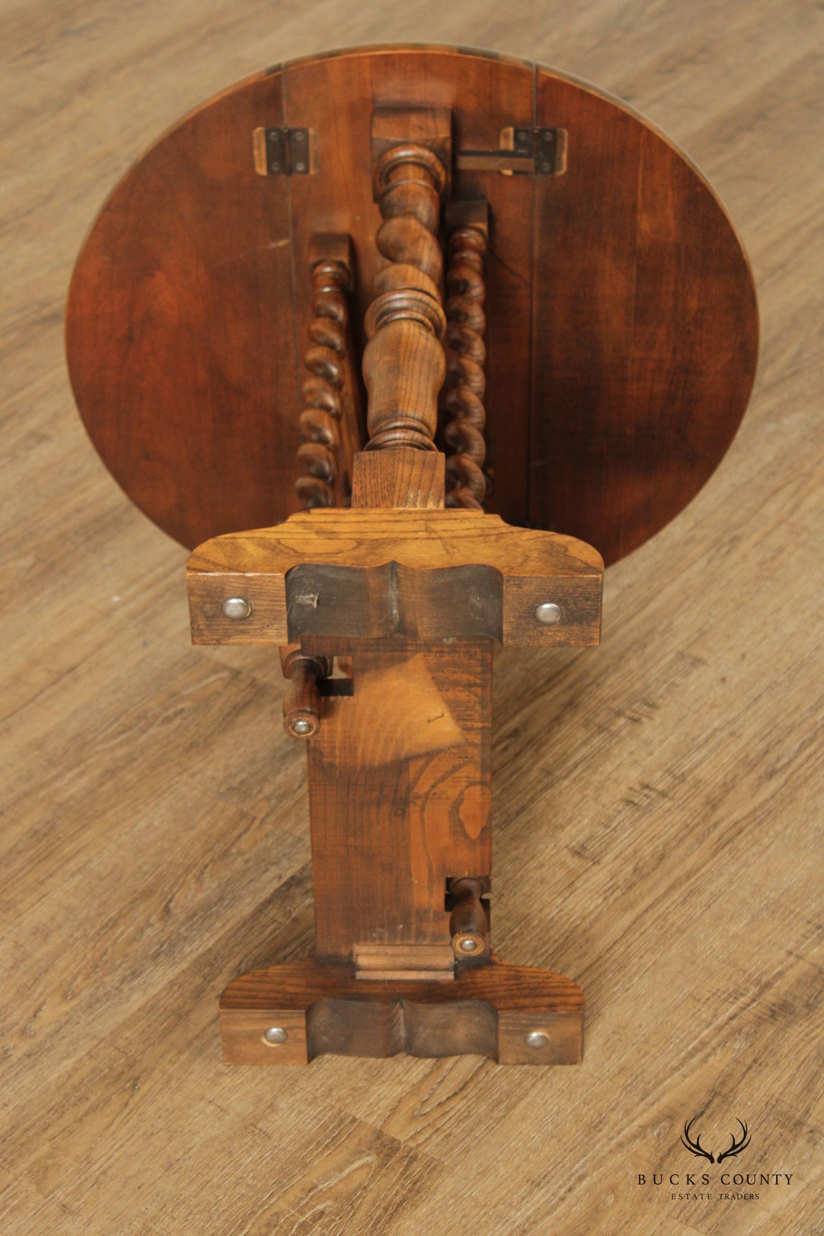 Baker Furniture Jacobean Style Oak Barley Twist Drop Leaf Table