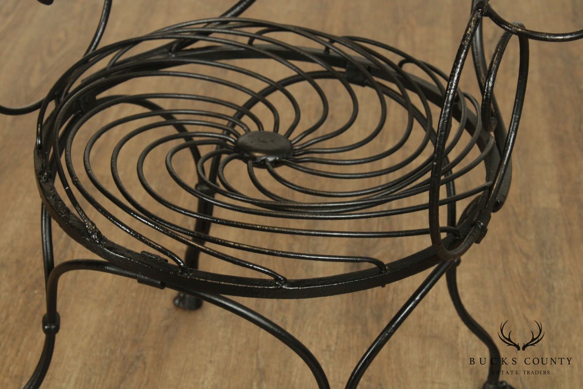 Art Deco Vintage Wrought Iron Pinwheel Spiral Back Garden Chair