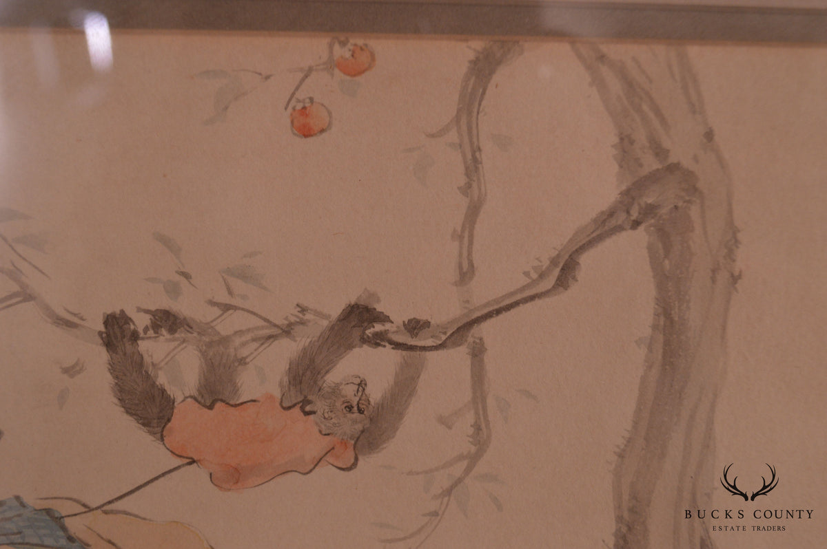 Vintage Chinese Watercolor Drawing, Custom Framed