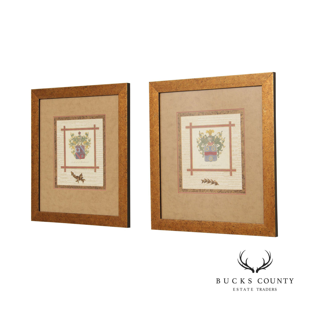 Vintage 'Snellinck de Beteckum' and 'Lamock de Sohier' Coat of Arms Prints, Custom Framed