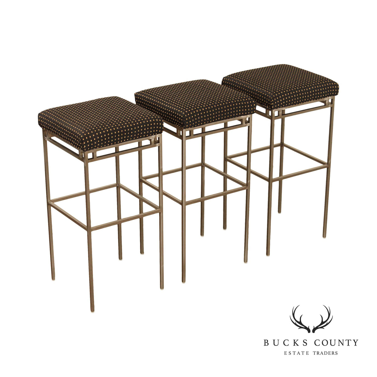 Contemporary Industrial Style Set of Three Metal Frame Bar Stools