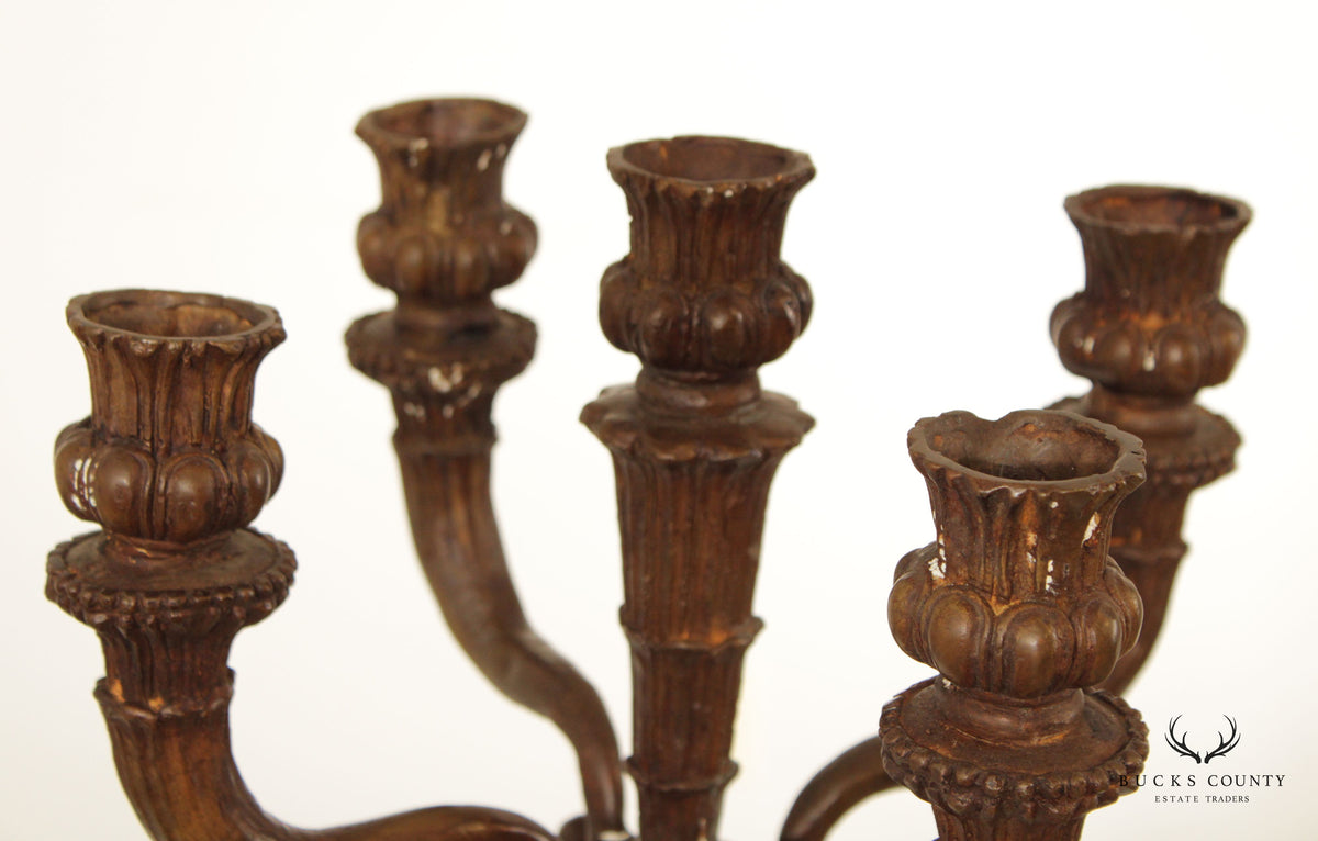 Italian Renaissance Revival Style Bronze Six-Light Figural Candle Holder