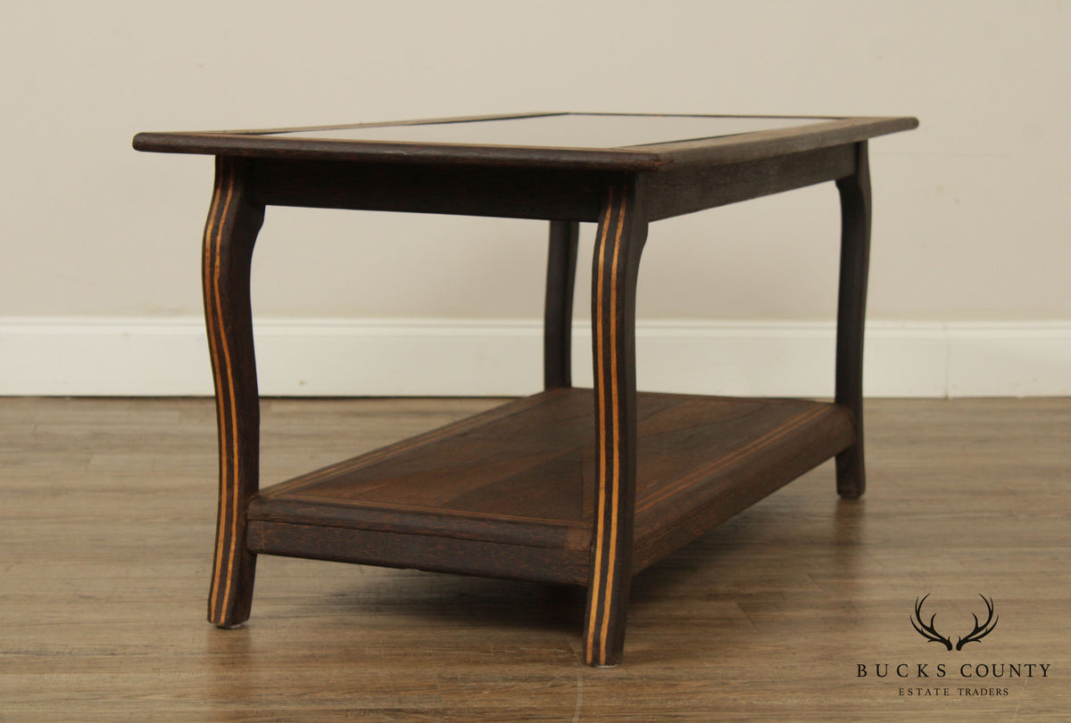 Mid Century Art Deco Style Mirror Top inlaid Coffee Table (B)