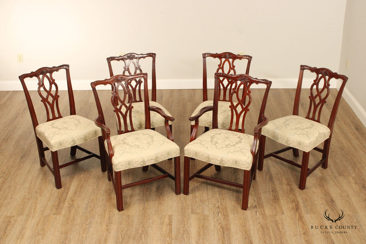 Kindel Chippendale Style Set Six Mahogany Dining Chairs