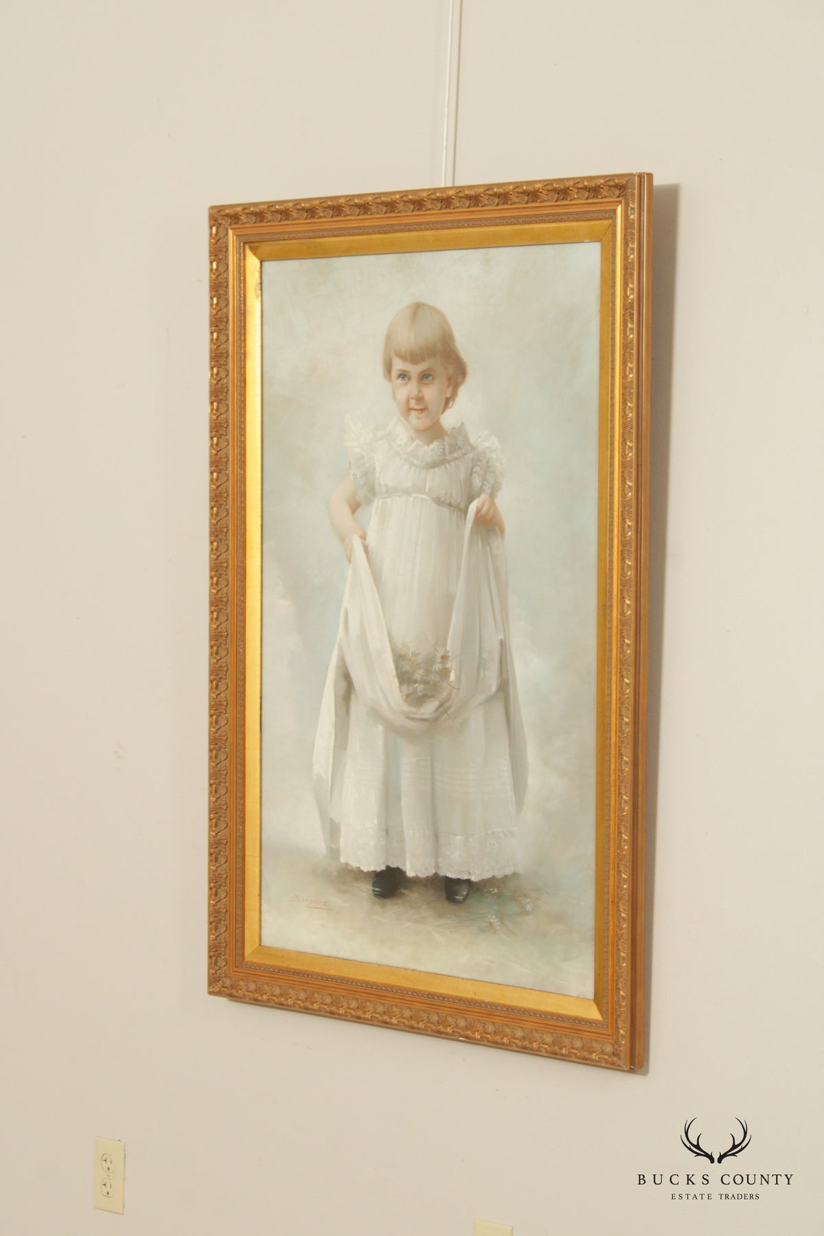 Antique 19th C. American Portrait Young Girl Pastel Drawing, By Daniel Shepard