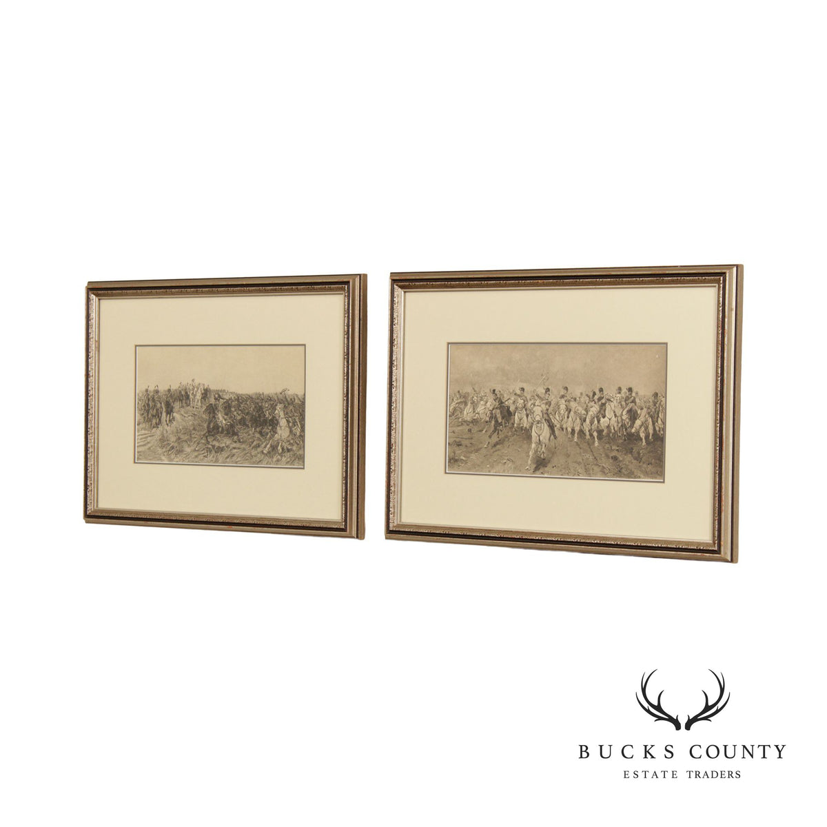 Vintage Pair Napoleonic Wars Fine Art Prints, Custom Framed