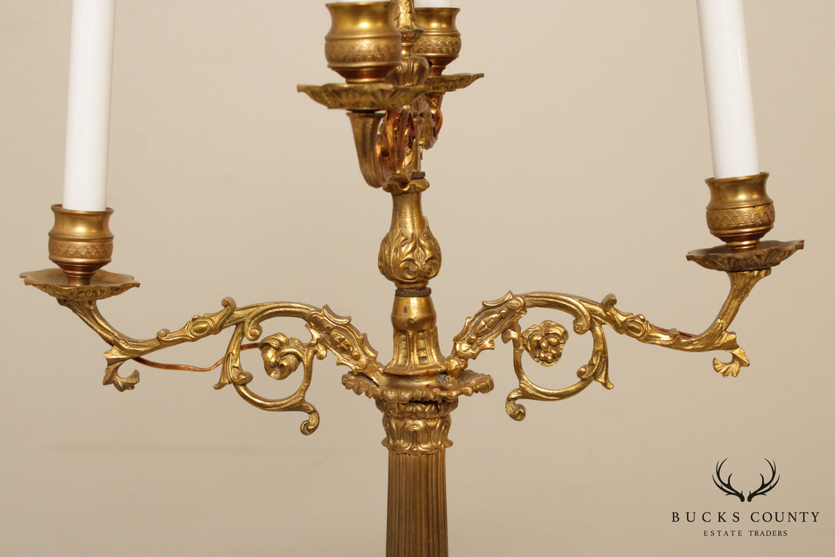 Quality Vintage French Bronze Candelabra Table Lamp