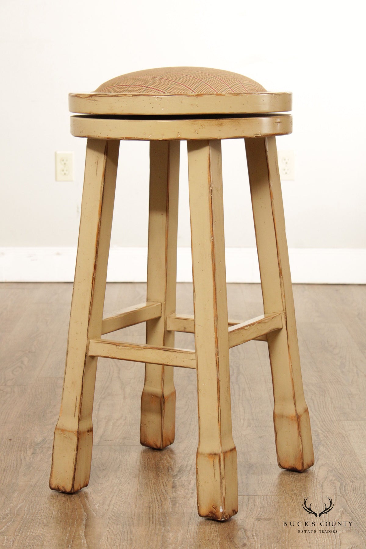 Vintage Distress Painted Pair Swivel Counter Stools