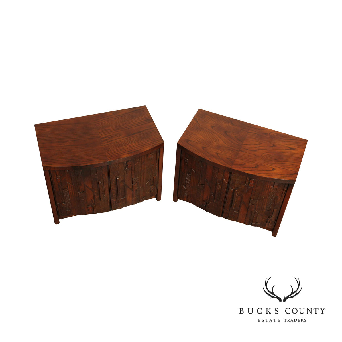 Lane Mid Century Brutalist Pair Pueblo Cabinet Nightstands