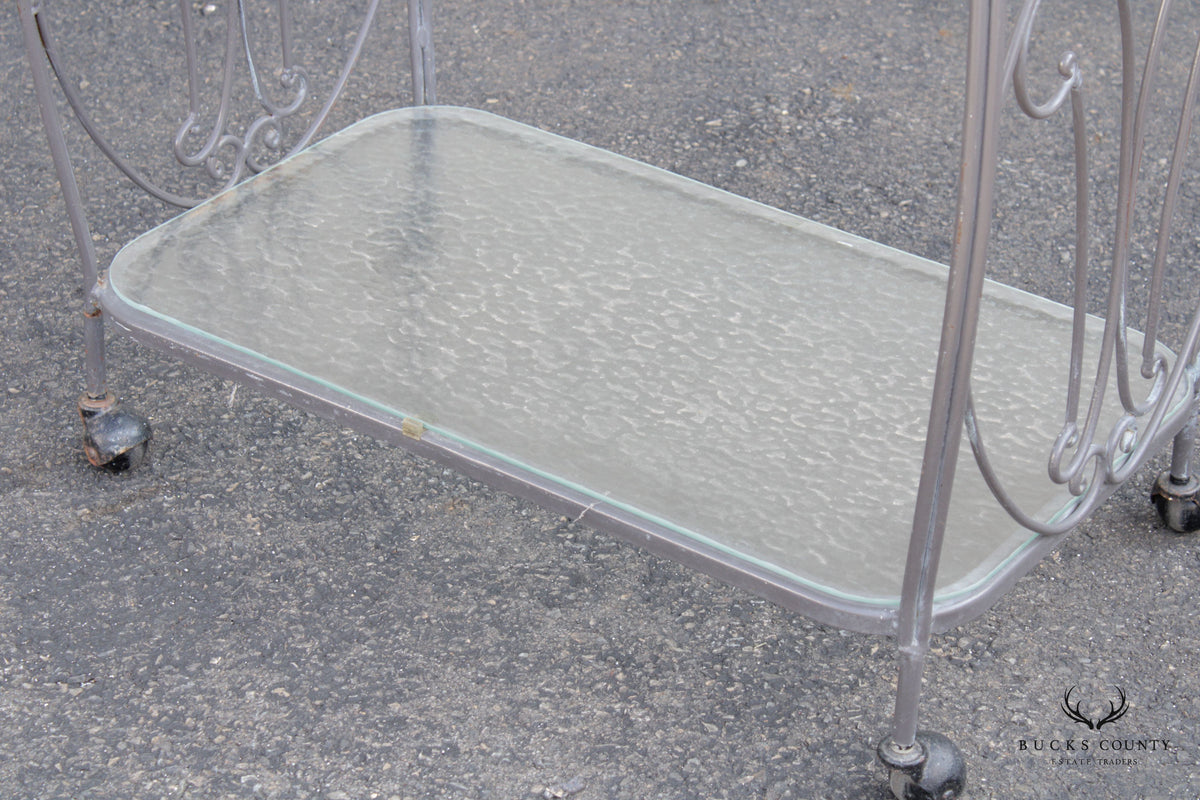 French Style Vintage Wrought Iron Scroll Two-Tier Outdoor Bar or Serving Cart