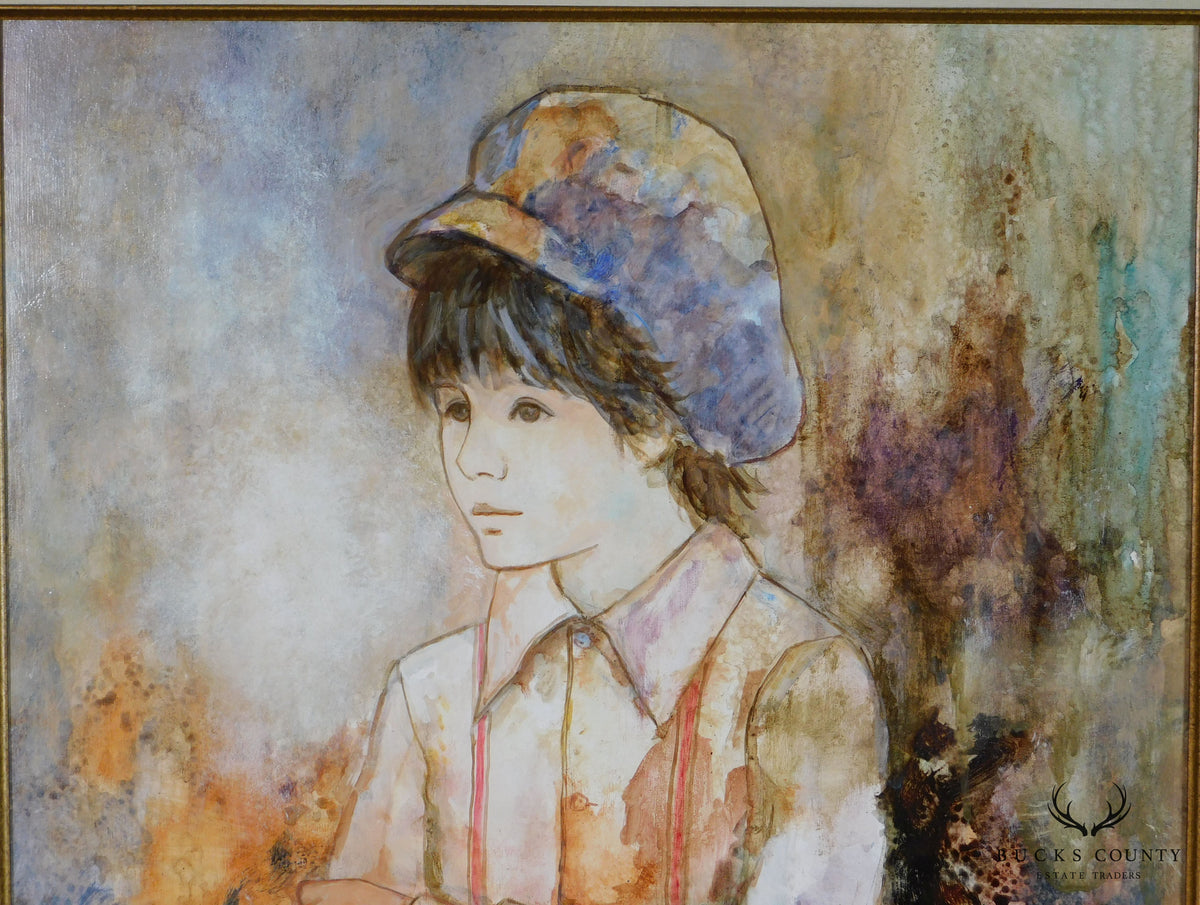 Richard Shepard Oil Painting of Boy Wearing a Newsboy Cap Signed