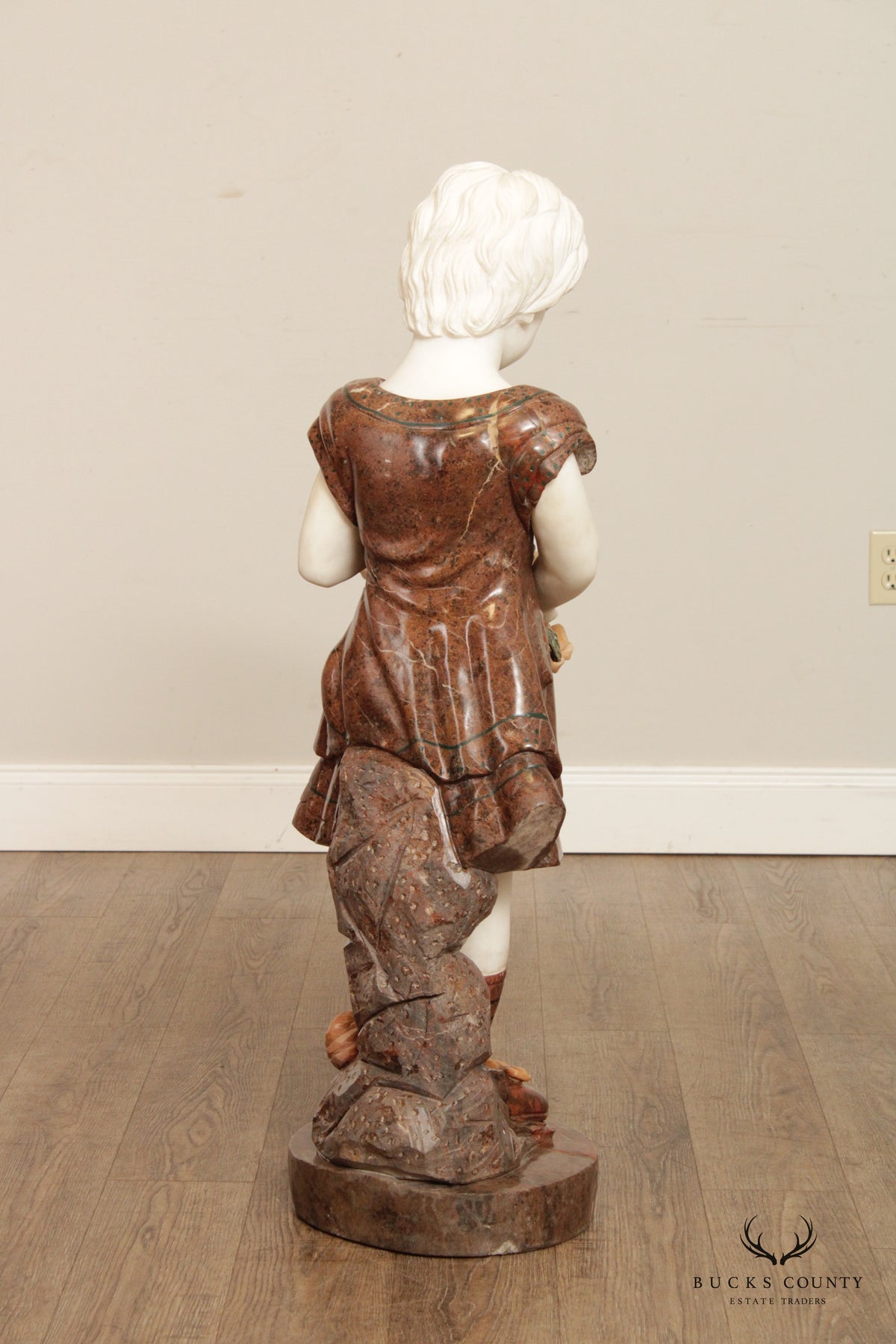 Figural Girl with Flowers Carved Marble Life-Size Statue