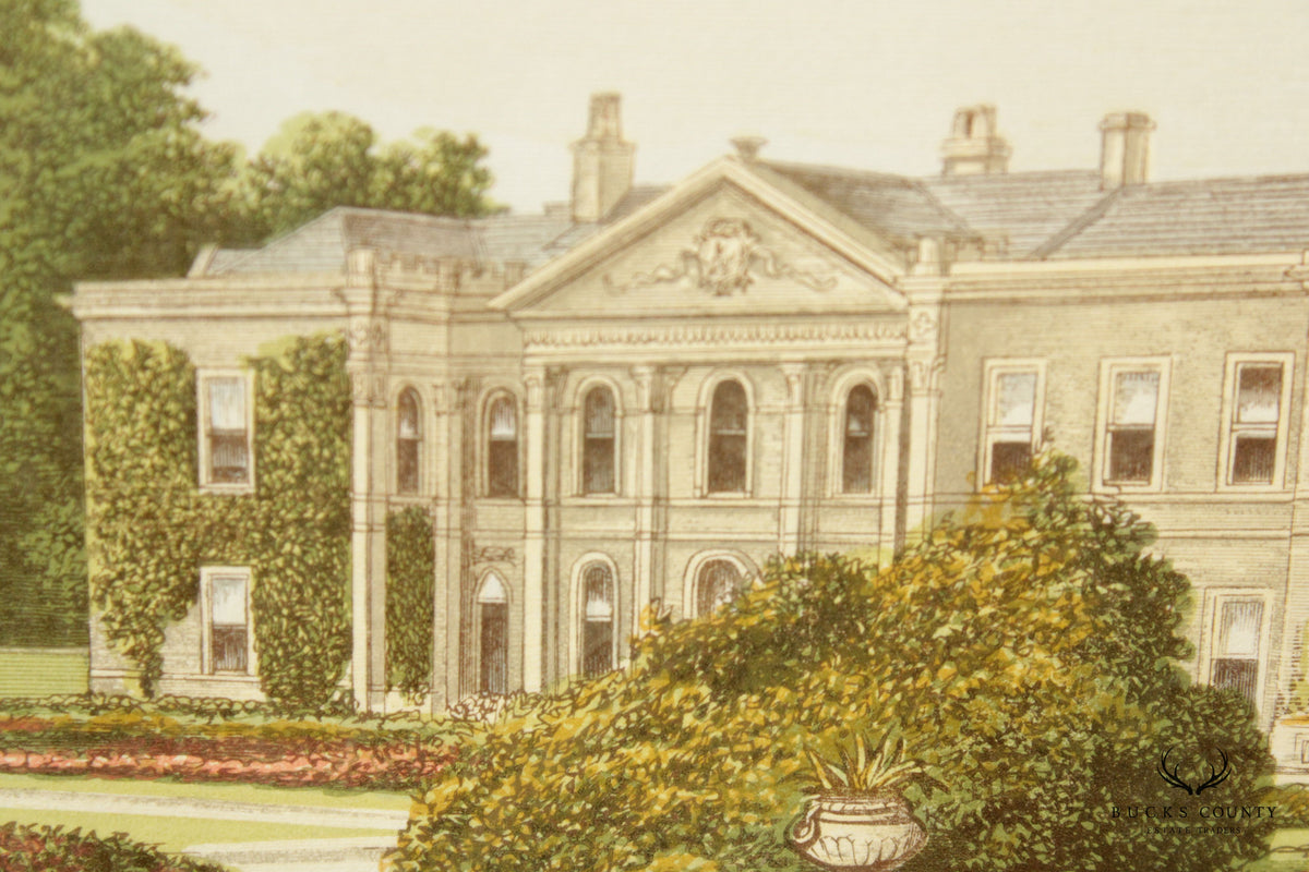 English Estate 'Studley Royal House' Illustration Print, Custom Framed