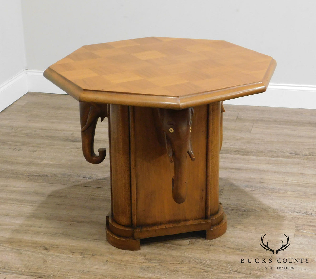 Vintage Nigerian Mahogany Octagon Top Elephant Base Side Table