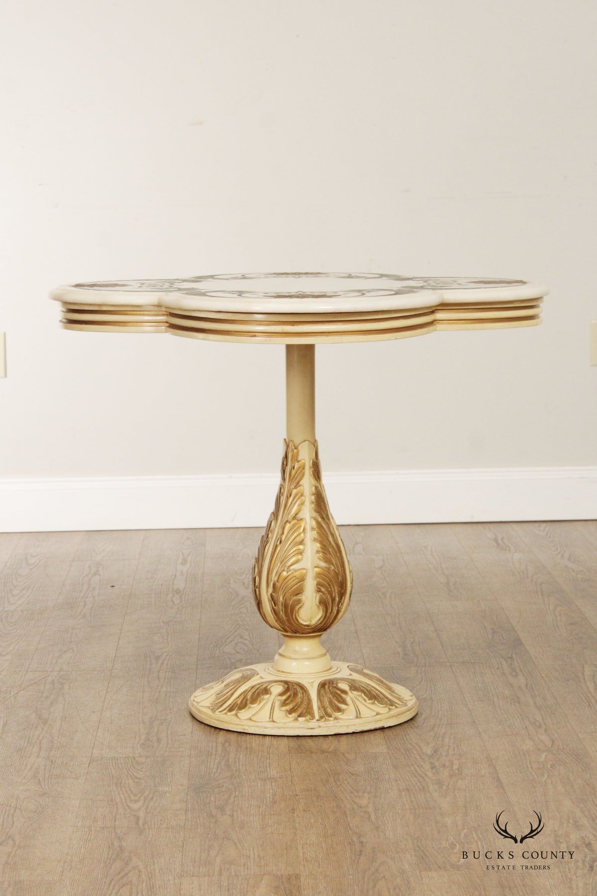Italian Florentine Style Marble Top Pedestal Occasional Table
