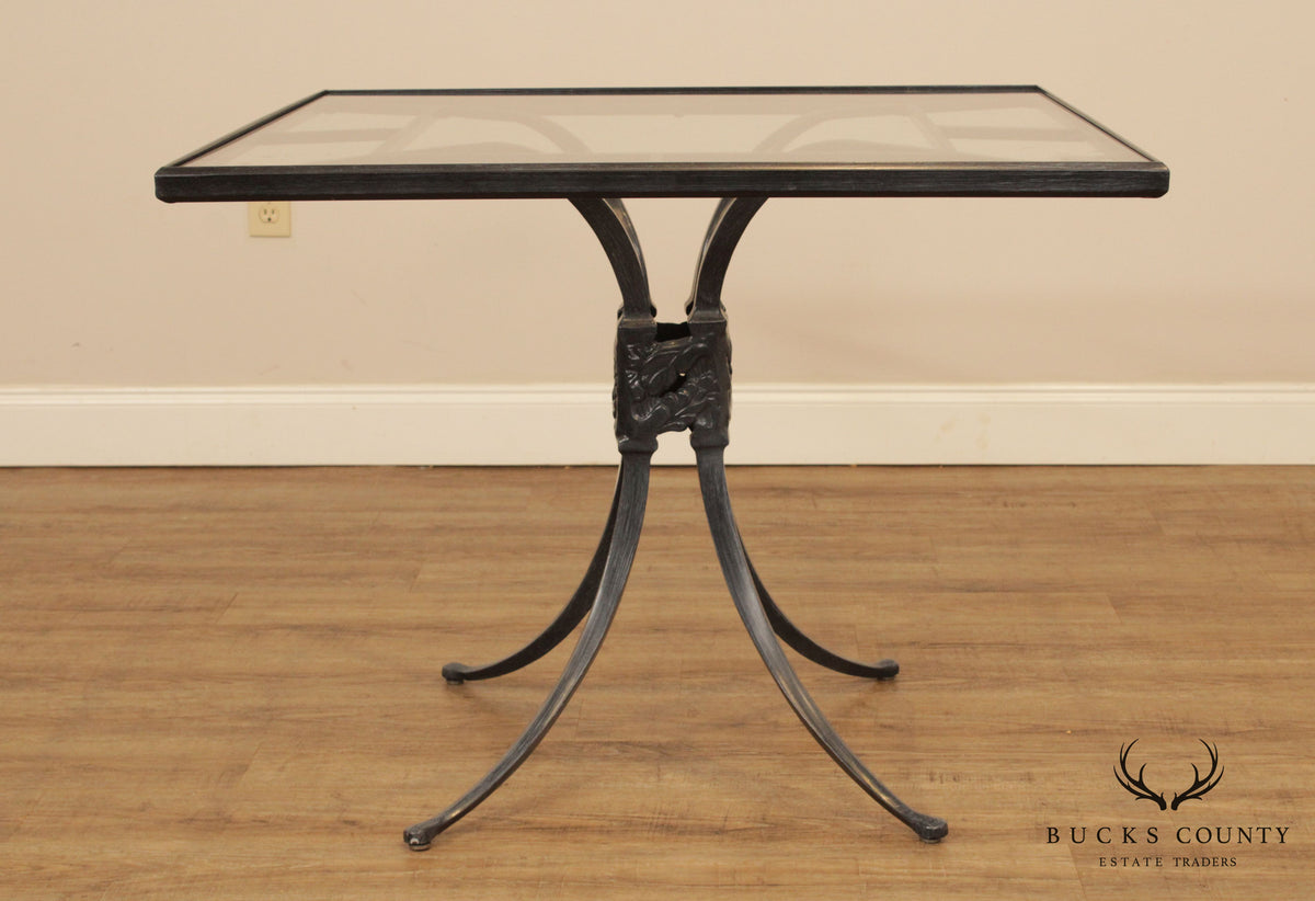 Vintage Bronzed Cast Aluminum and Glass Square Patio Dining Table