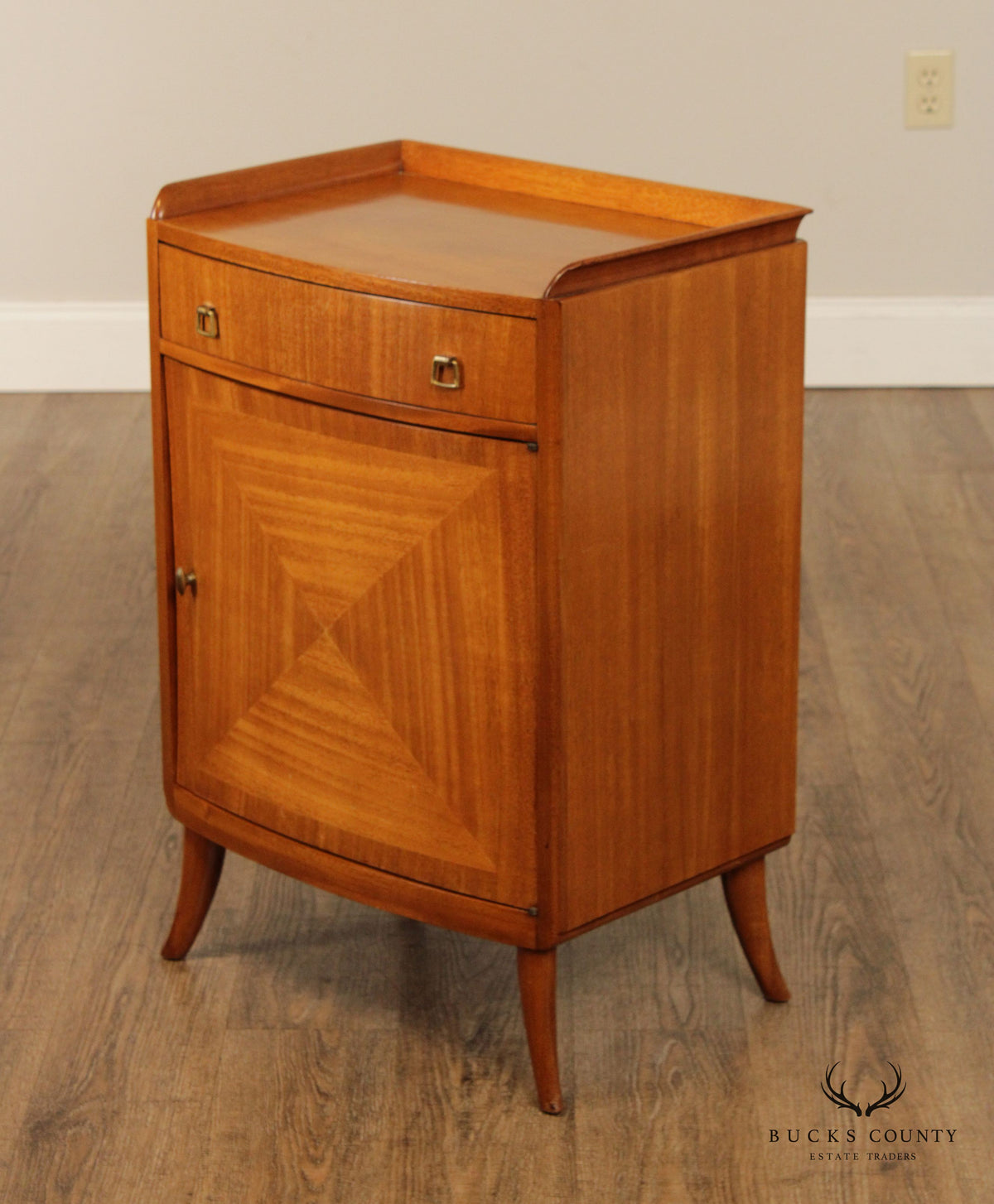 Mid Century Modern Parquetry Satinwood Nightstand Cabinet