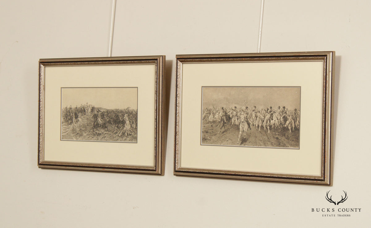 Vintage Pair Napoleonic Wars Fine Art Prints, Custom Framed