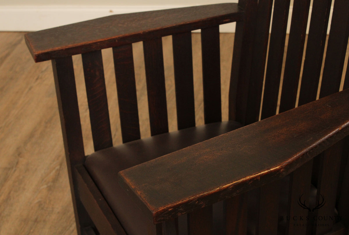 Antique Mission Oak & Leather High Back Armchair