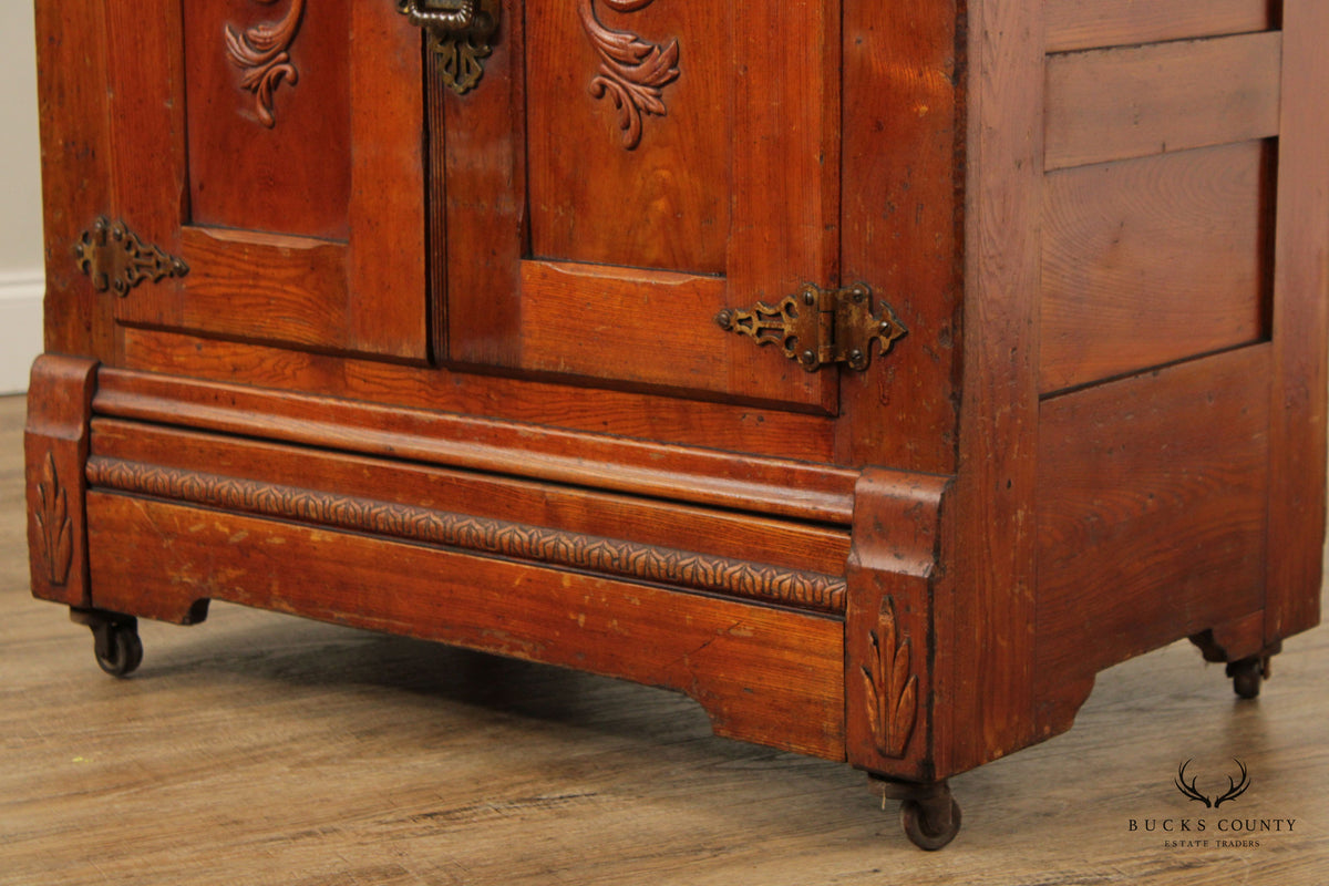 Antique Challenge Iceberg Oak and Tin Lift Lid Icebox