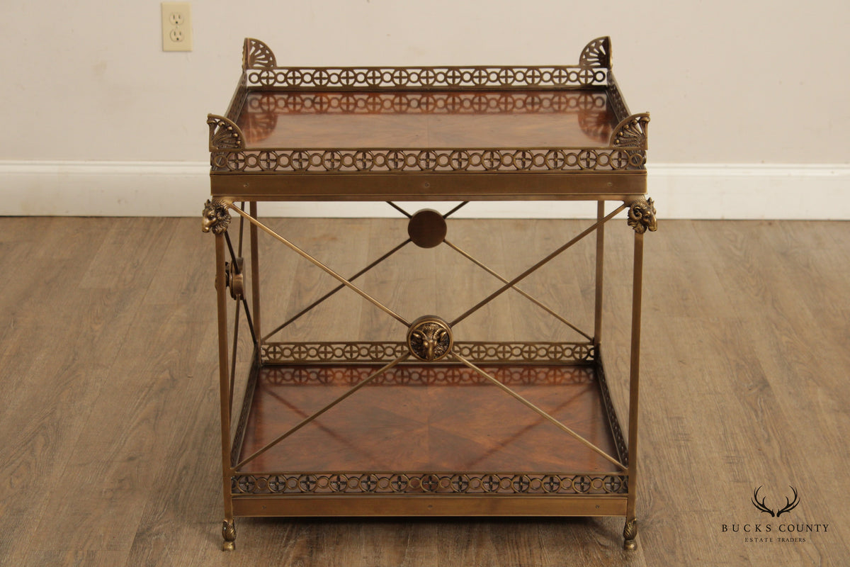 THEODORE ALEXANDER 'ALTHORP' REGENCY STYLE MAHOGANY AND BRASS TWO TIER SIDE TABLE
