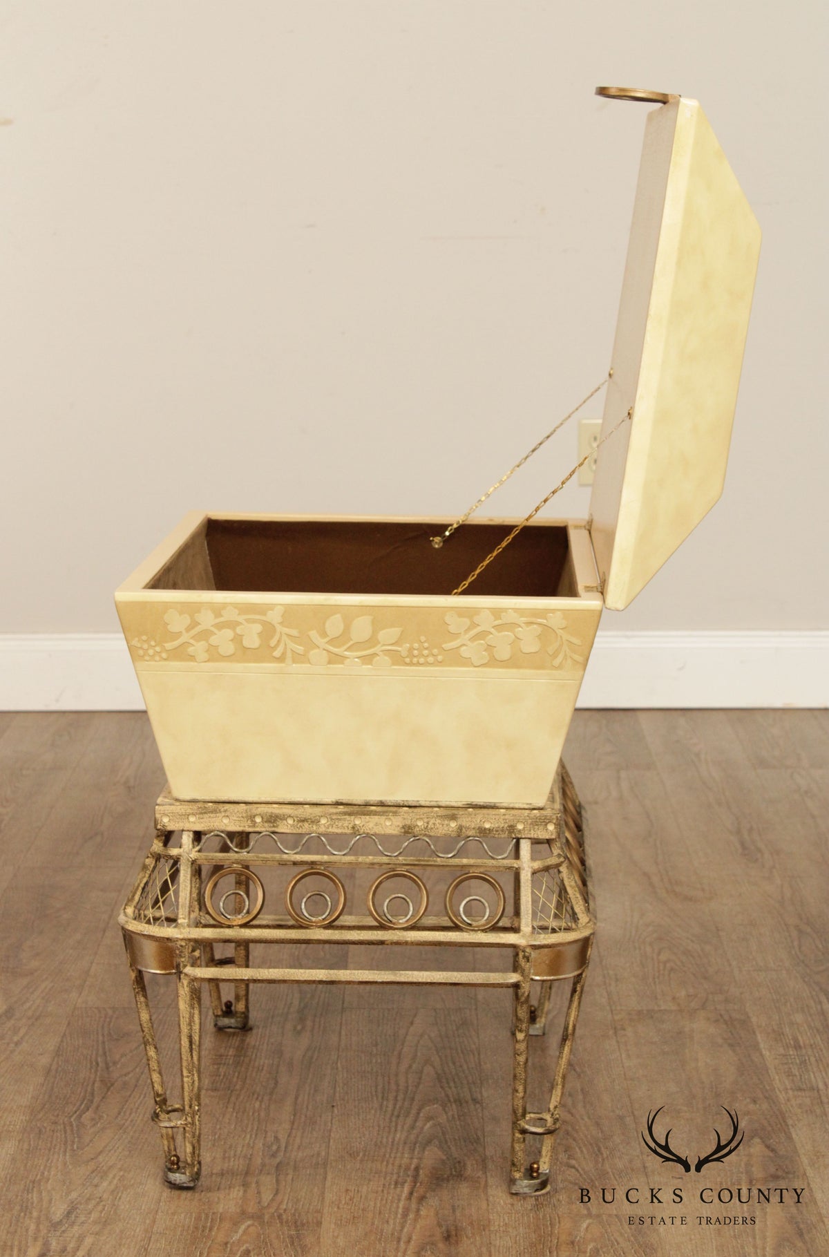 Contemporary Hollywood Regency Style Jewelry Casket on Wrought Iron Stand