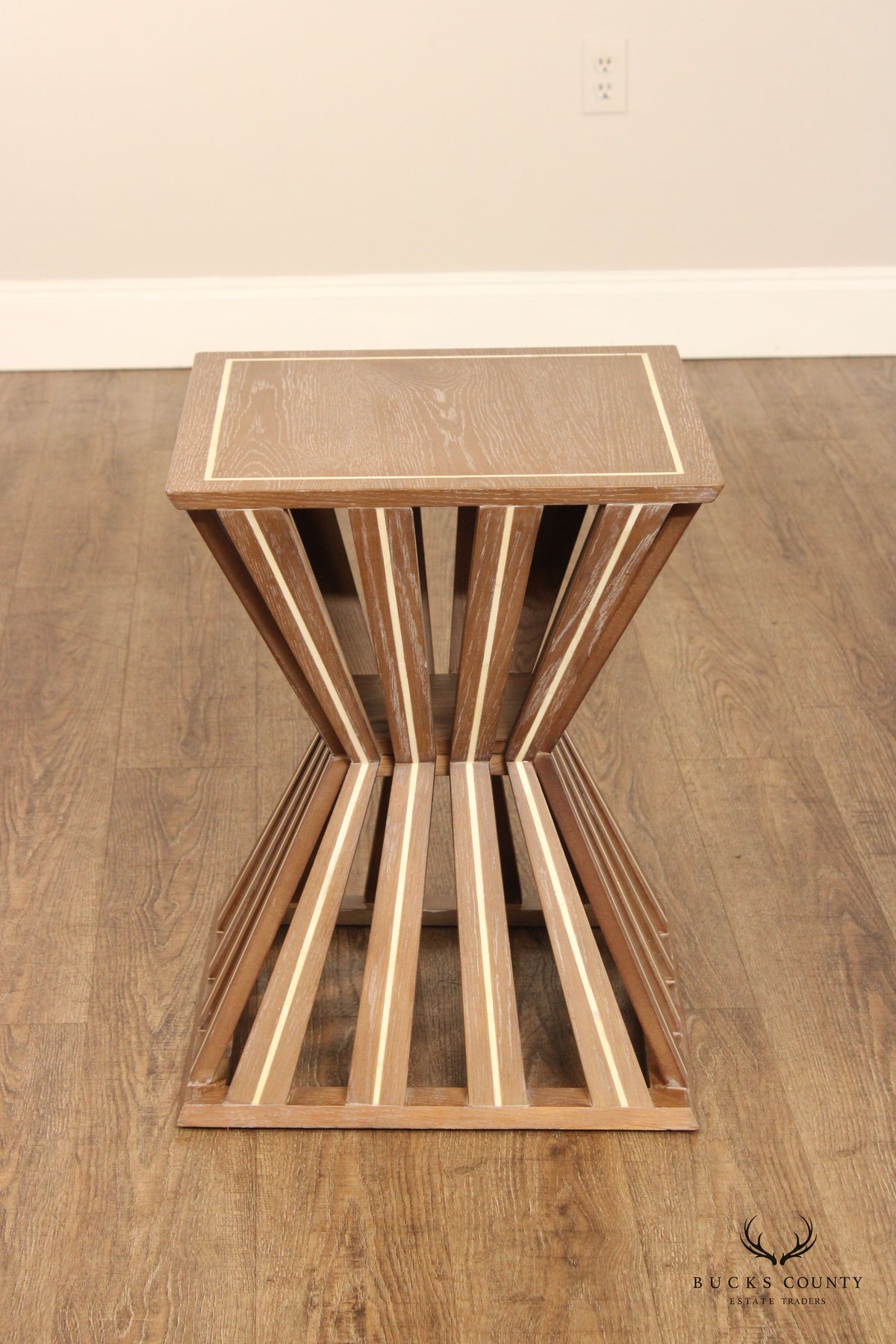 Contemporary Geometric Inlaid Oak Side Table