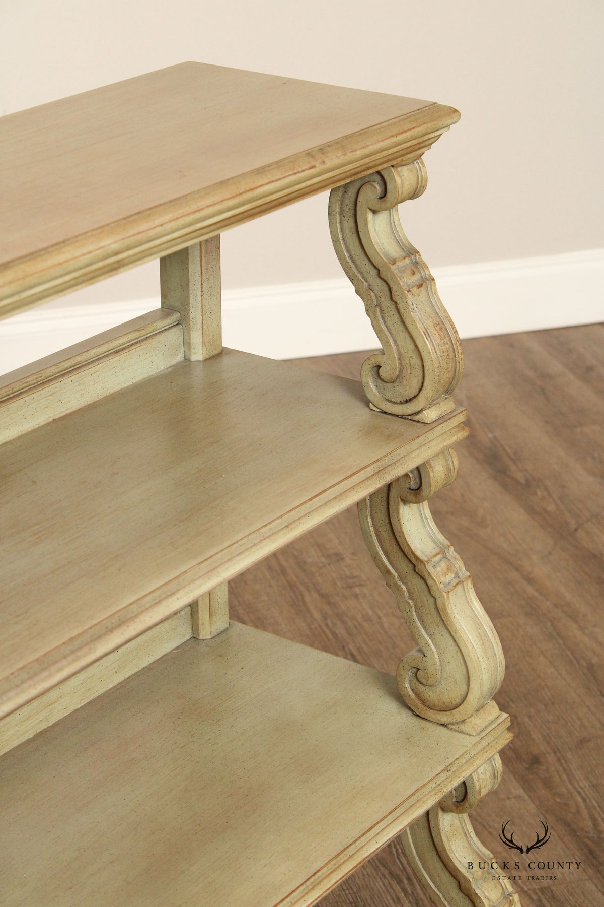 CTH Sherrill Occasional French Country Style Tiered Painted Open Etagere Bookcase