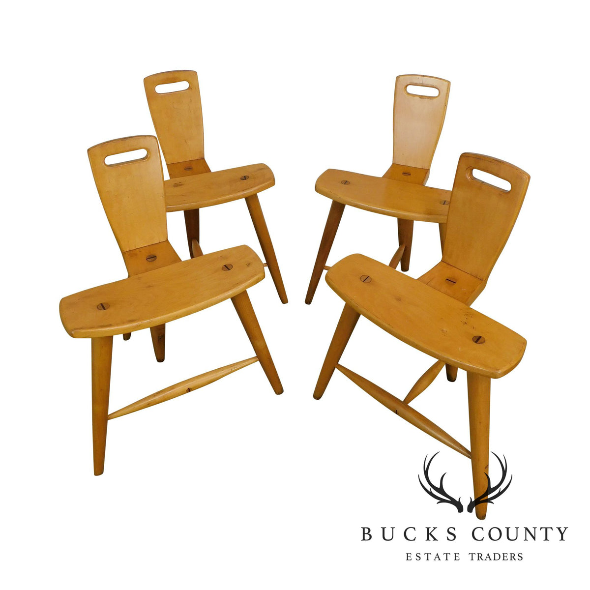 'W.B' Mid Century Modern Birch Wood Set of 4 'Birthing-Chair' Inspired Chairs