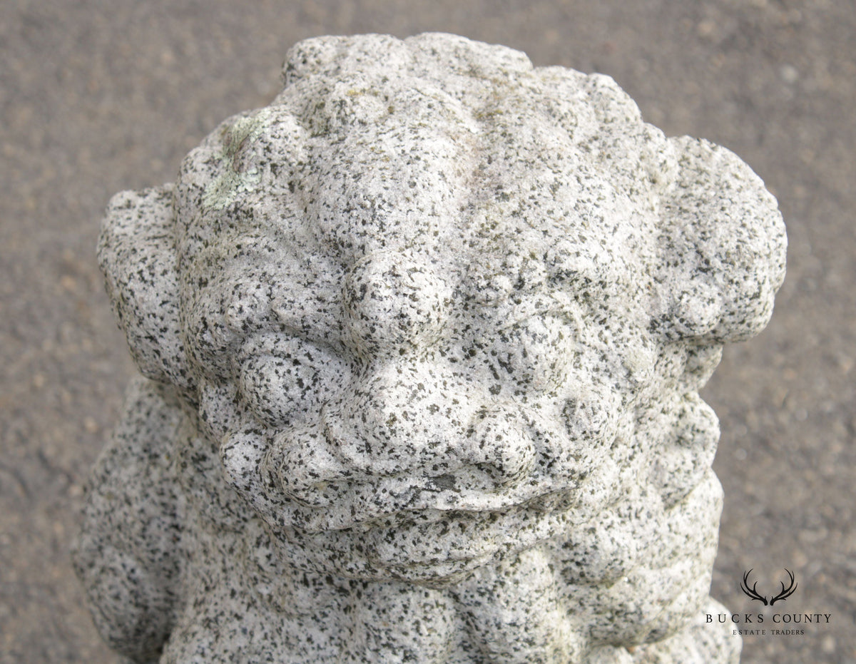 Vintage Chinese Granite Carved Pair of Foo Dog Garden Statues