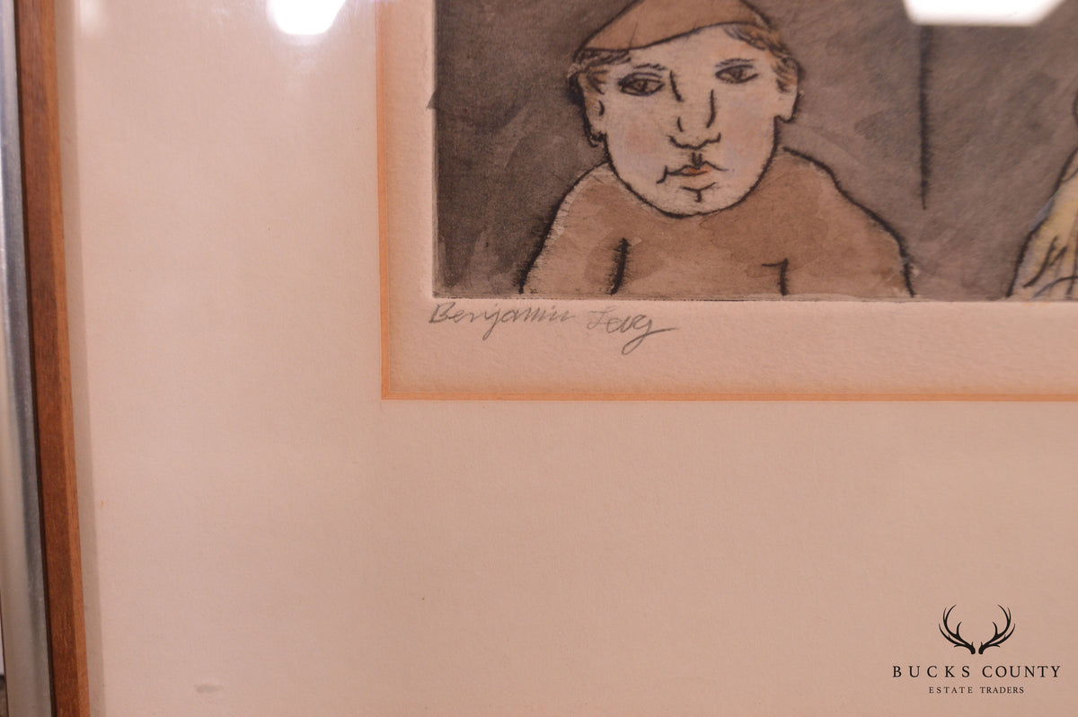 Benjamin Levy Mid Century Modern Framed Etching "Bride & Groom"