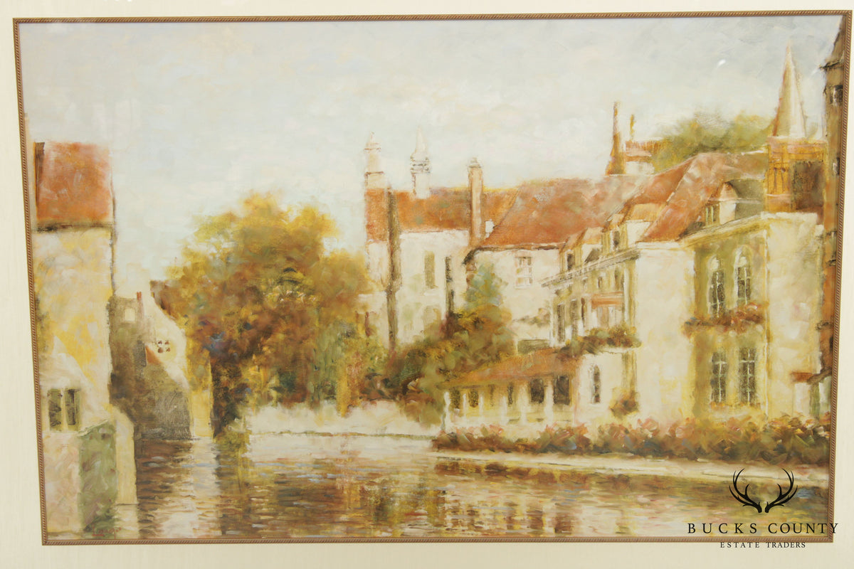 Michael Longo 'Across the Canal' Large Gilt Frame Impressionist Fine Art Print