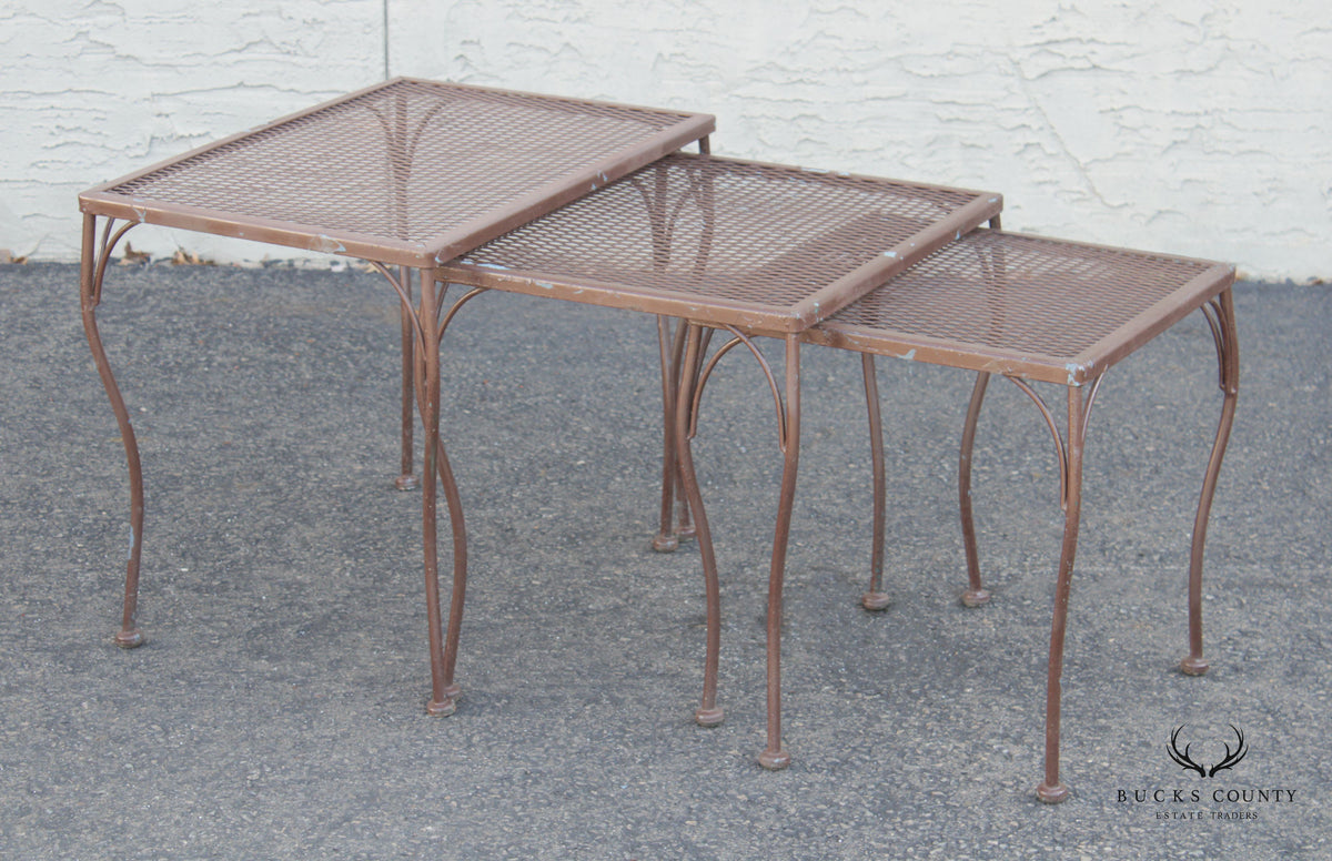 Vintage Mid Century Wrought Iron Set Garden Nesting Tables
