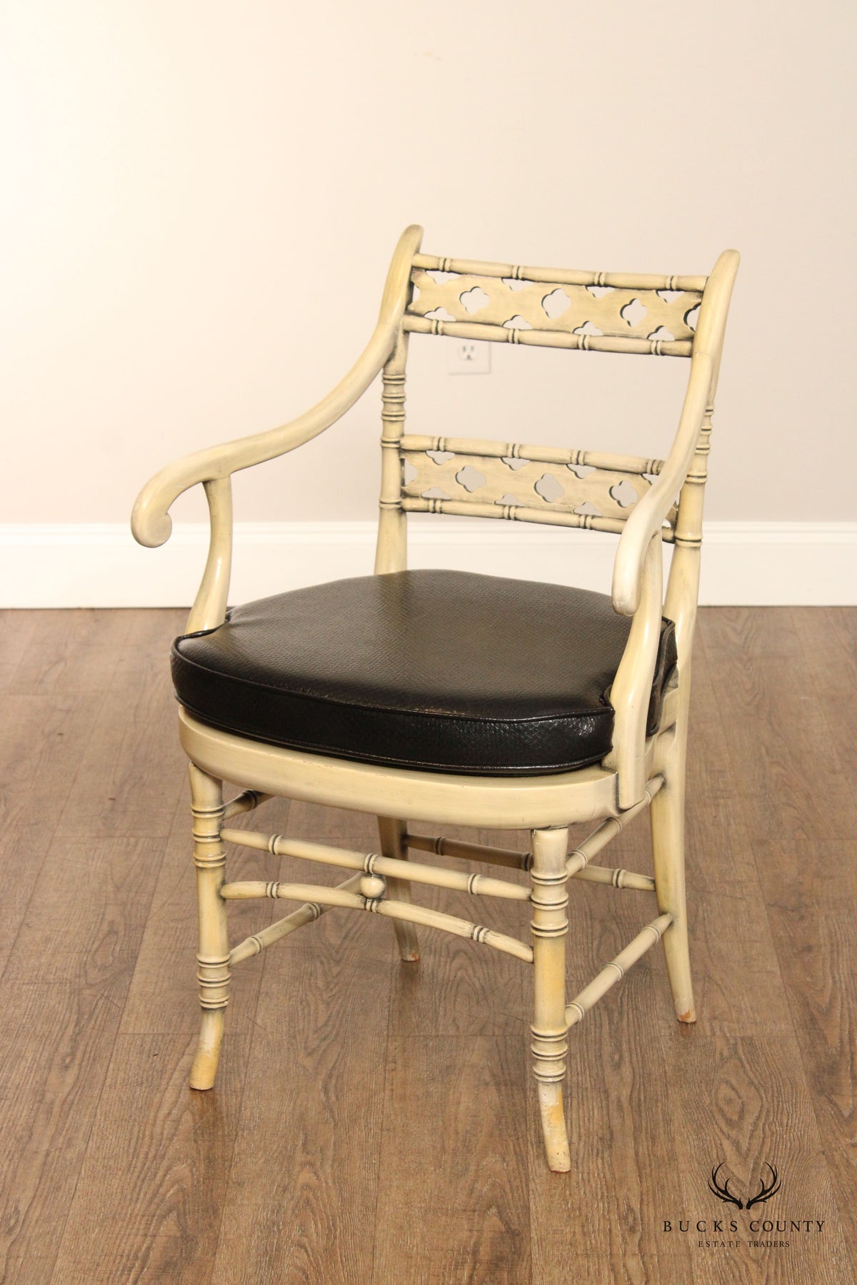 Faux Bamboo Frame Vintage Pair Of Painted Armchairs