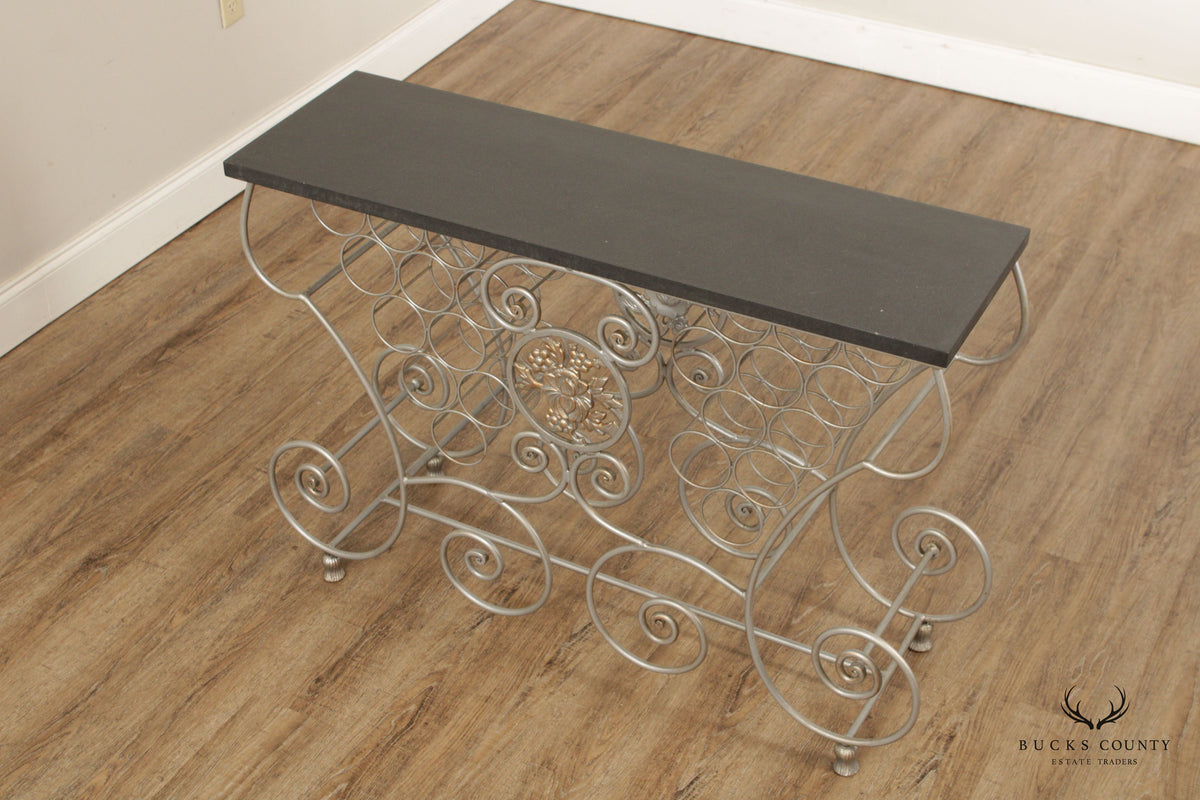 French Style Wrought Iron Slate Top Wine Rack
