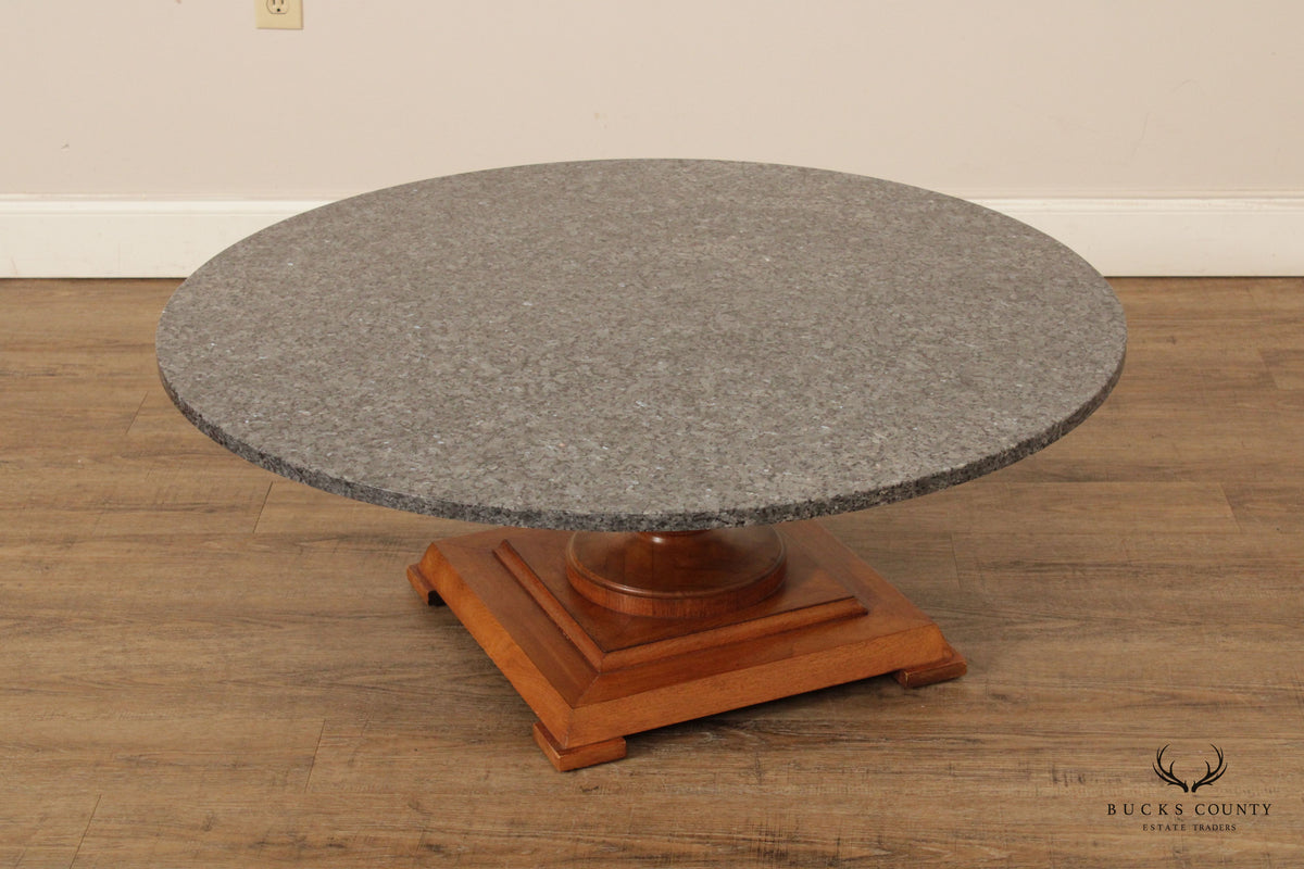French Style Round Granite Top Pedestal Cocktail Table