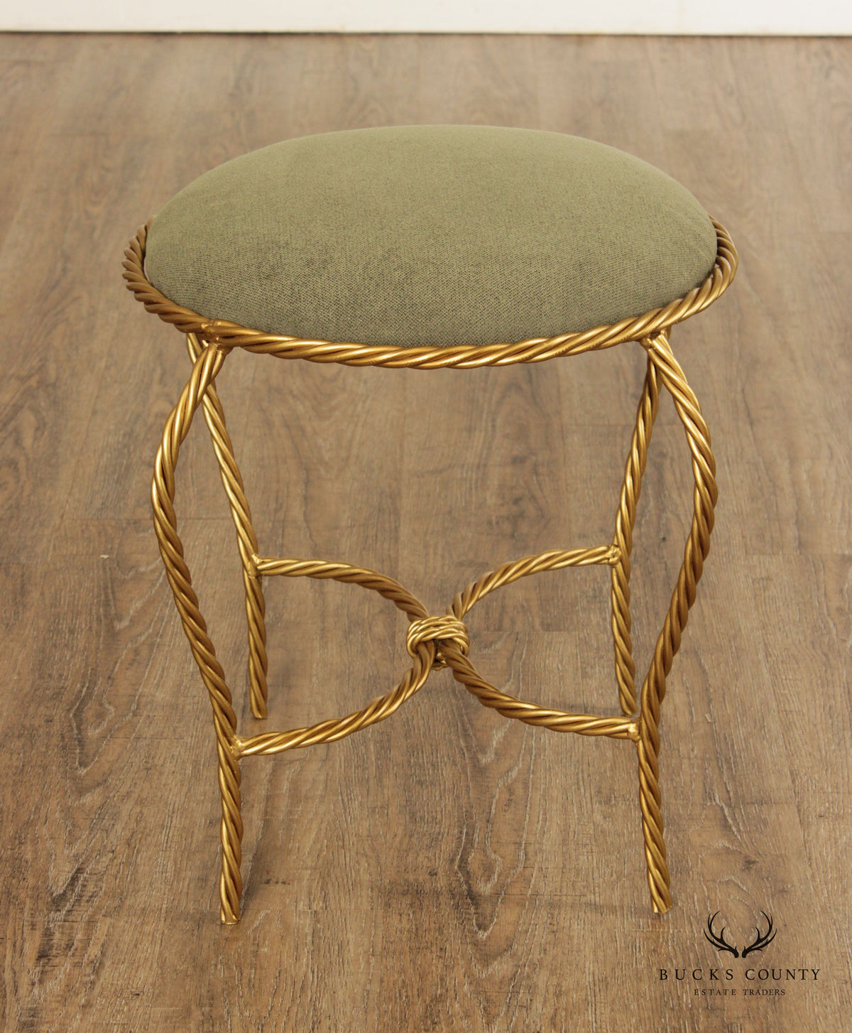 Italian Hollywood Regency Pair Gilt Rope Twist Stools