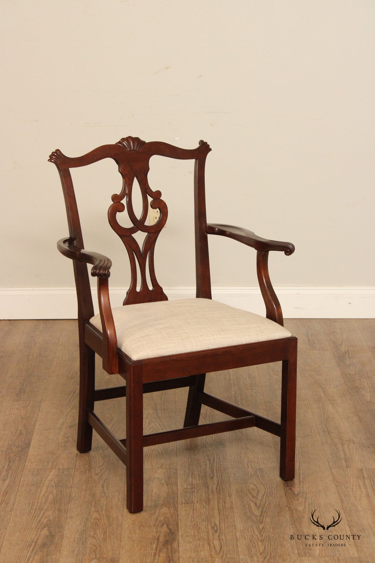 Stickley Chippendale Carved Cherry Set Six Dining Chairs